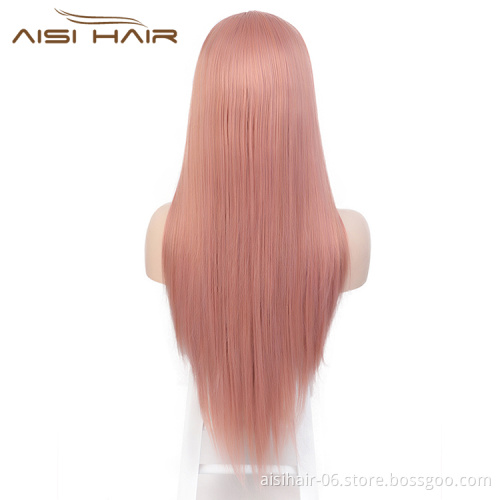 Long Pink Wig Silky Straight Lace Frontal Wig Cosplay Synthetic Front Lace Hair Wigs For Black White Women